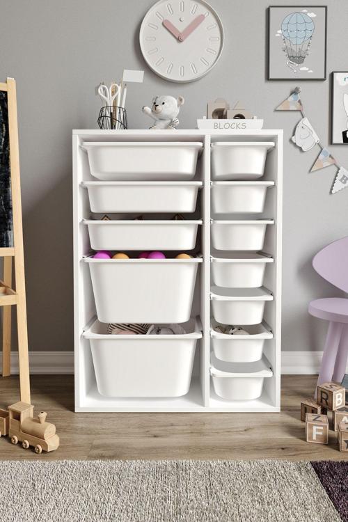 %100 MDF - Medium Duo 12 Sepetli Oyuncak Dolabı