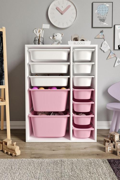 %100 MDF - Medium Duo 12 Sepetli Oyuncak Dolabı
