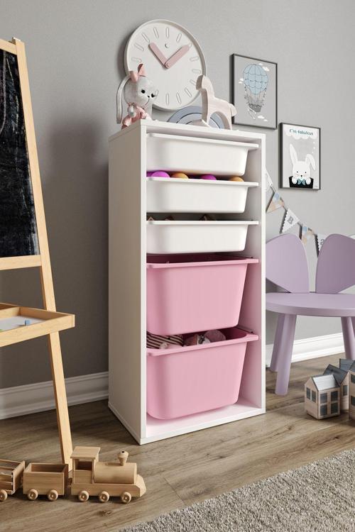 %100 MDF - Medium Mono 5 Sepetli Oyuncak Dolabı