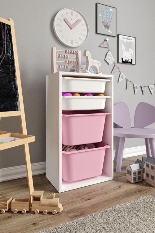 %100 MDF - Small Mono 4 Sepetli Oyuncak Dolabı