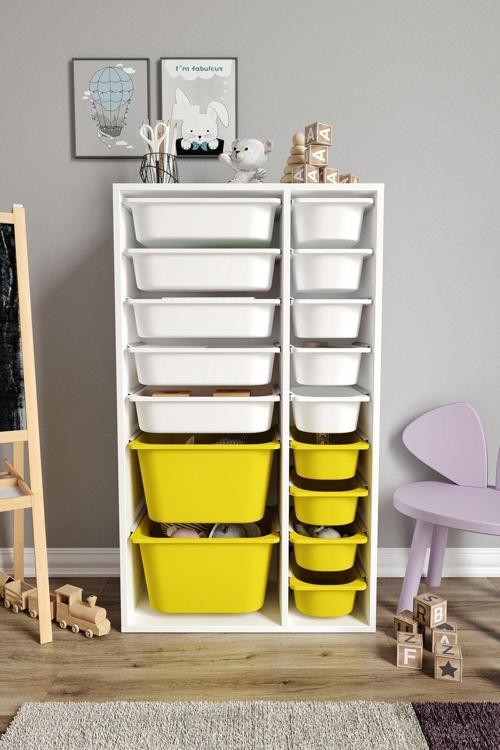 %100 MDF - XL Duo 16 Sepetli Oyuncak Dolabı