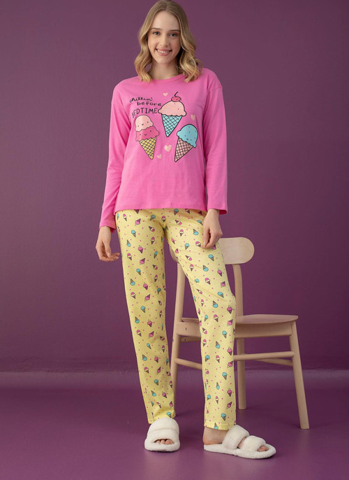 Bayan Dondurma Baskı Pijama Takımı (2901-6)