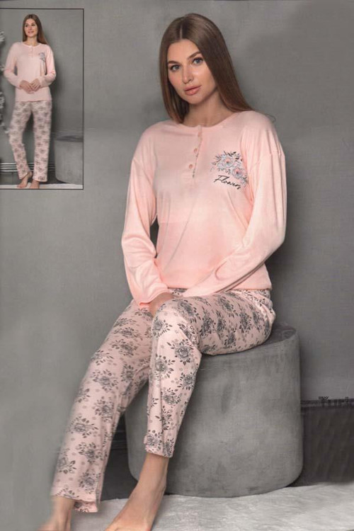 Kadın Flowers 3 Düğme Pijama Takımı (6805)