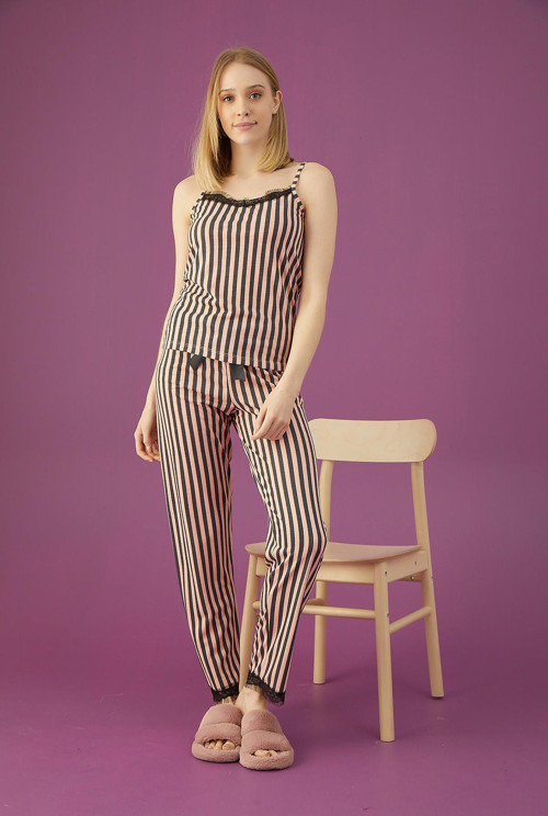 Bayan Çizgili İp Askılı Pijama Takımı (3501-10)