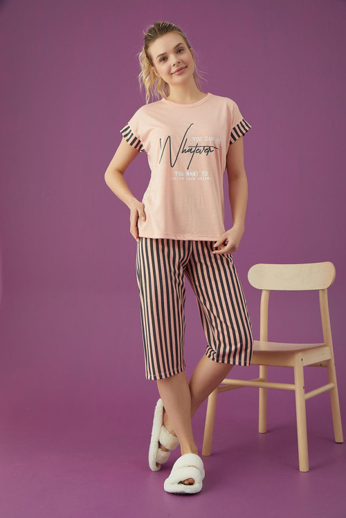 Bayan Çizgili Kapri Pijama Takımı (3201-10)