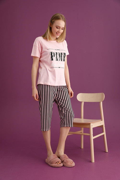 Bayan Çizgili Kapri Pijama Takımı (2201-7)