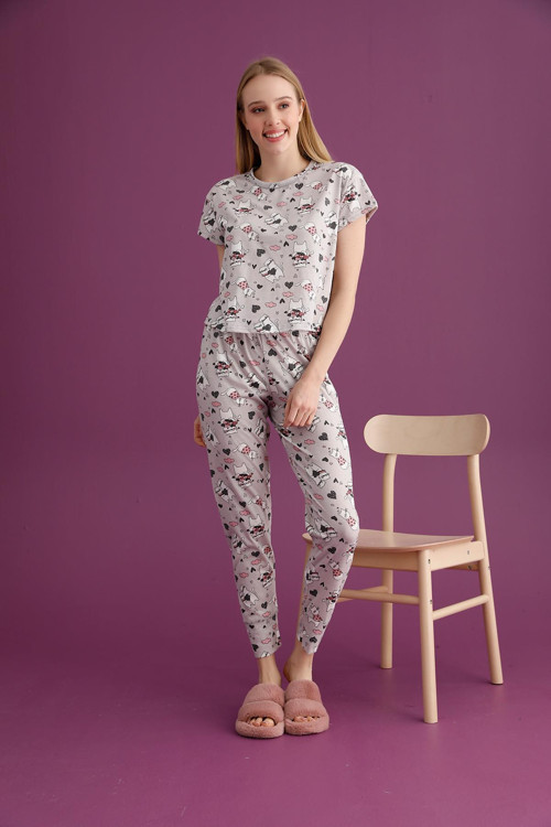 Bayan Kedi Desenli Pijama Takımı (2501-18)