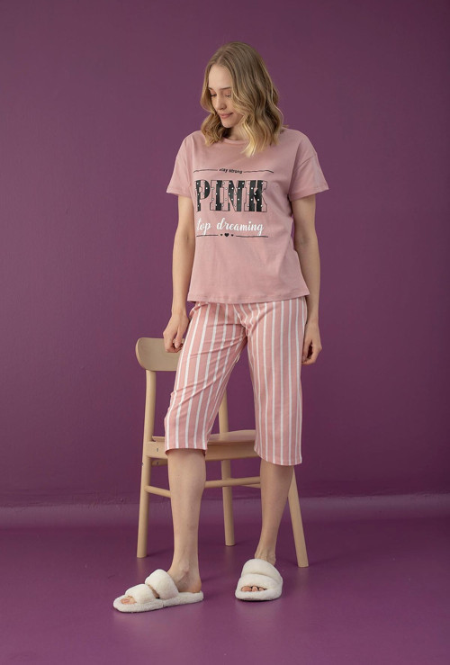 Bayan Çizgili Kısa Kollu Pijama Takımı (2101-46)