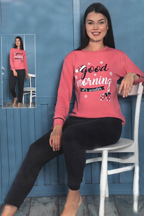 Kadın Good Morning İnterlok Uzun Kol Manşetli Pijama Takımı (8020)