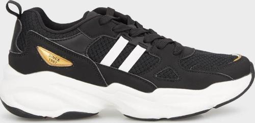 Kalın Taban Memory Foam Sneaker Bayan Ayakkabı 101 20041-G SİYAH-ALTIN