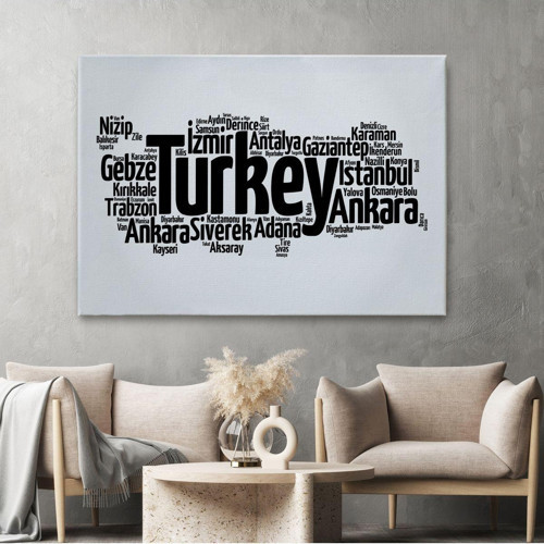 İller İsimli Dekoratif Kanvas Duvar Tablosu 1018