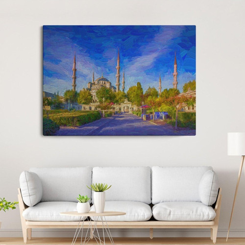 Sultan Ahmet Camii Yağlıboya Görünüm Kanvas Tablo ( Tek Parça )