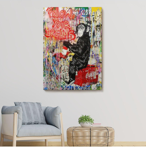 Hayallerinin Peşinden Git,Maymun Graffiti Posteri, Banksy Graffiti Kanvas Duvar Tablosu-5304