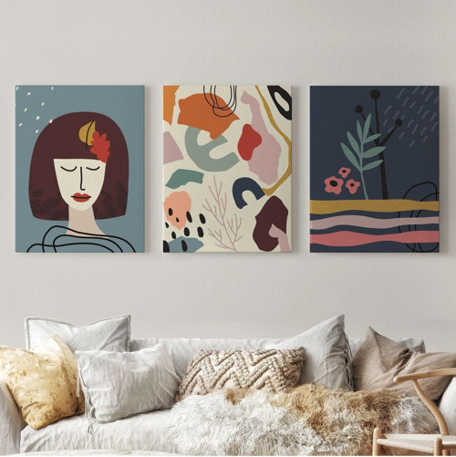 Çağdaş, Modern, Soyut Pastel 3 Lü Duvar Tabblo Seti-Ah-8