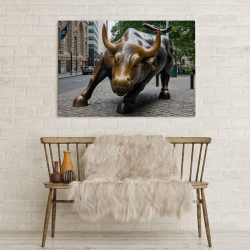 New York Boğa Heykeli Kanvas Tablo / Charging Bull ( Üç Parça )