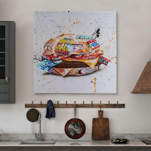 Hamburger Graffiti Kanvas Duvar Tablosu, Banksy Sokak Graffiti Tablo-5344