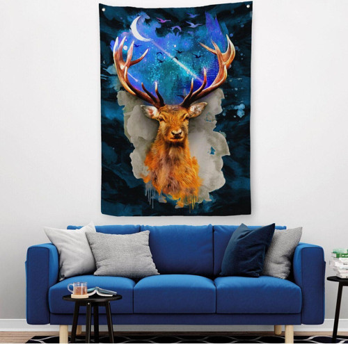 Geyiğin Galaxisi Modern Sanat Duvar Örtüsü - Halısı-5997