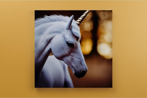 Beyaz Unicorn Dekoratif Kare Kanvas Tablo