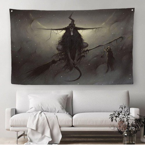 Süpürgesi'Nde Uçan Cadı Duvar Örtüsü-Halısı, Witches Halloween-6564
