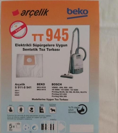 20 Adet Arçelik Beko Tt945 Elektrikli Süpürge Toz Torbası