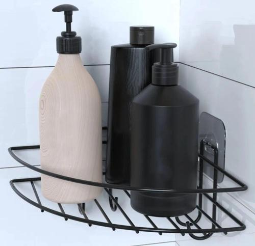 BUFFER® Yapışkanlı Banyo Köşeliği Kancalı Köşe Rafı Duş Şampuanlık Duvar Düzenleyici Organizer Raf