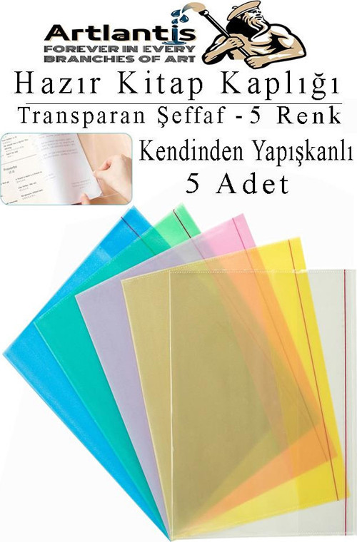 Hazır Kitap Kaplığı Şeffaf Buzlu Renkli 5 Adet 1 Paket Cırtlı Ayarlanabilir Kendinde Yapışkanlı Kaplık Okul Sınıf