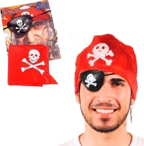 Korsan Bandana Korsan Göz Maskesi Ve Korsan Küpesi 3 Lü Kostüm Seti