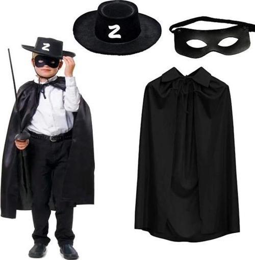 Zorro Pelerini Şapkası Ve Maske Seti Çocuk Boy