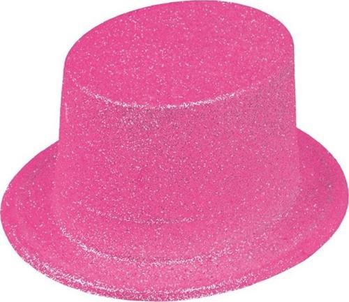 Floresan Pembe Renk Simli Uzun Fötr Melon Şapka 12 Cm