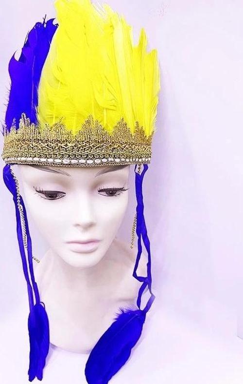 Sarı Lacivert Renk Tüylü Kızılderili Başlığı | Taraftar Başlığı