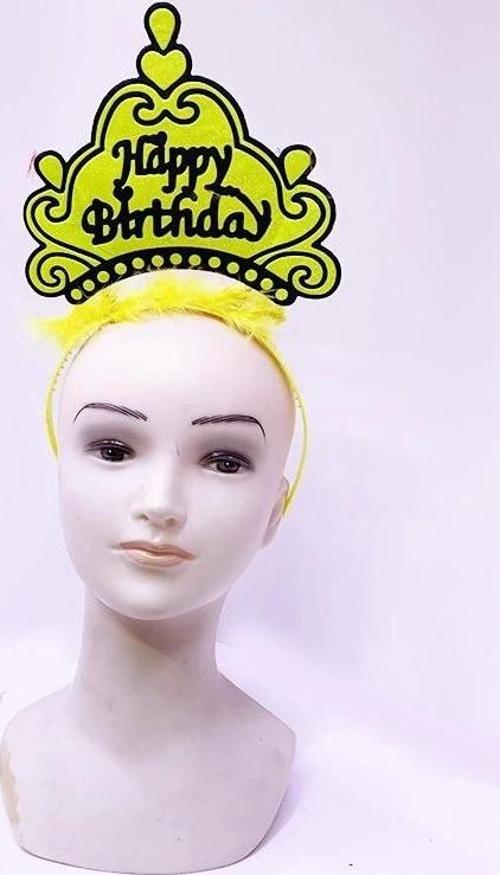 Happy Birthday Neon Sarı Renk Doğum Günü Tacı 24x15 Cm