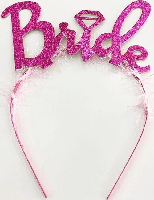 Fuşya Renk Bekarlığa Veda İtalik Yazı Alyanslı Bride Taç