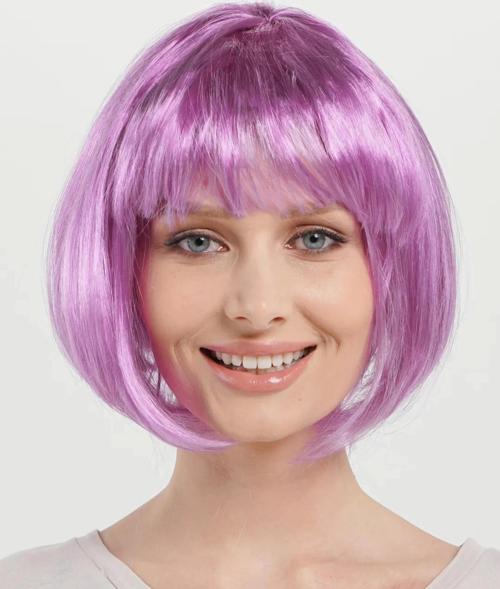 Rose Pembe Renk Düz Kesim Küt Parti Peruğu Kısa Takma Saç