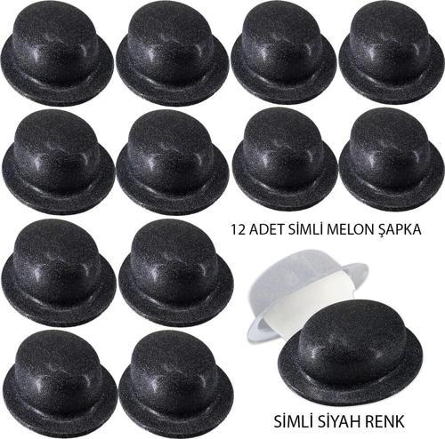 Siyah Renk Simli Melon Yulak Parti Şapkası 12 Adet