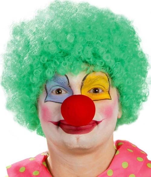 Yeşil Renk Kıvırcık Afro Bonus Peruk Takma Saç Ve Kırmızı Burun Seti