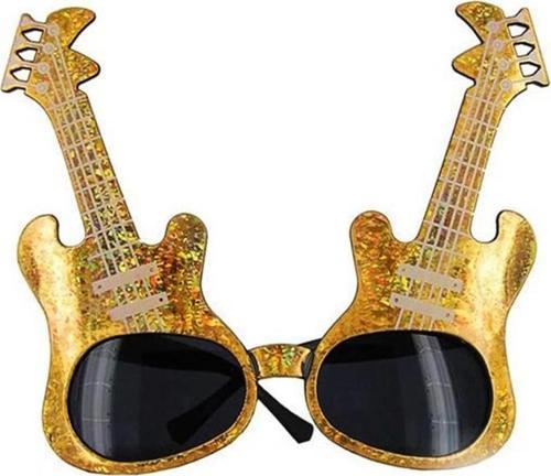 Altın Renk Rockn Roll Gitar Şekilli Parti Gözlüğü 15x15 Cm