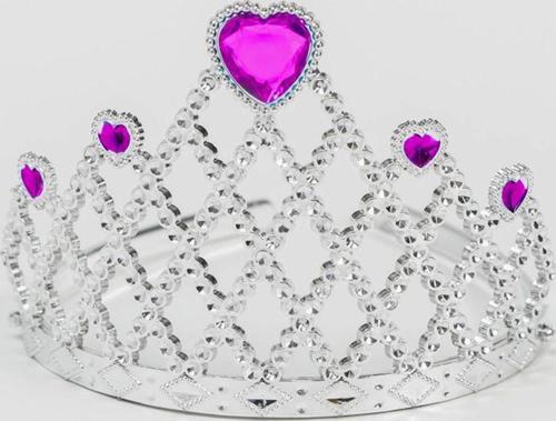 Fuşya Kalpli Gümüş Renk Kraliçe Tacı Prenses Tacı