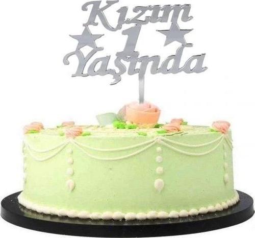 Kızım 1 Yaşında İlk Yaş Doğum Günü Partisi Pleksi Pasta Süsü Gümüş Renk