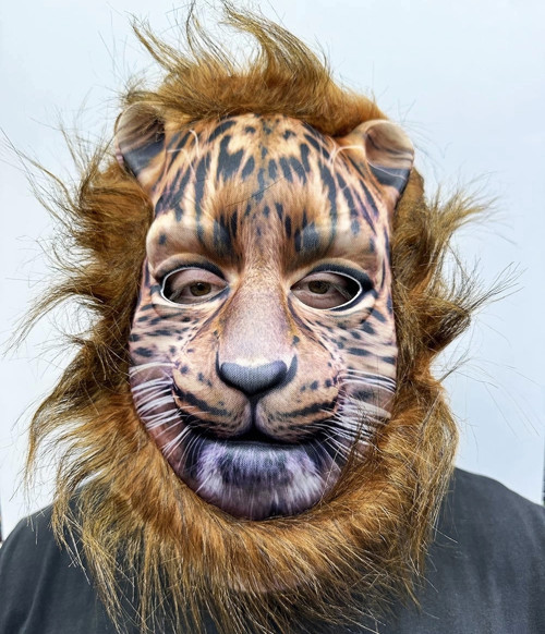 Kahverengi Yeleli Saçlı Peluş Aslan Maskesi Mega Peluş 7 No