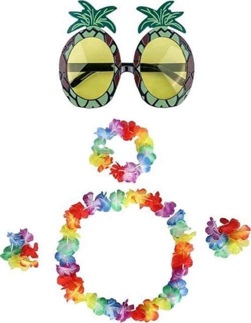 Renkli Ananas Gözlük, Taç, Kolye Ve Bileklik Seti