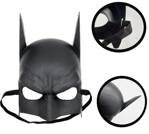 Siyah Renk Çocuk Boy Arkadan Lastikli Batman Maskesi A Kalite 20x14 Cm