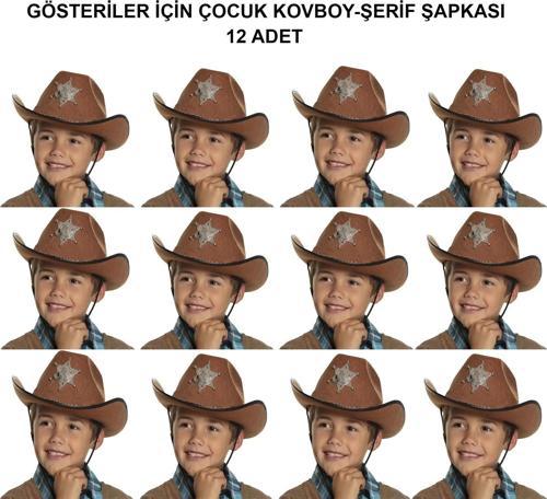 Kovboy Şerif Şapkası Kahve 12 Adet - Kostüm, Parti Ve Gösteri Şapkası