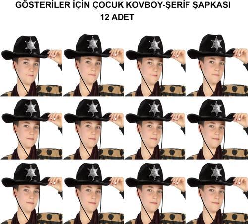 Kovboy Şerif Şapkası Siyah 12 Adet - Kostüm, Parti Ve Gösteri Şapkası