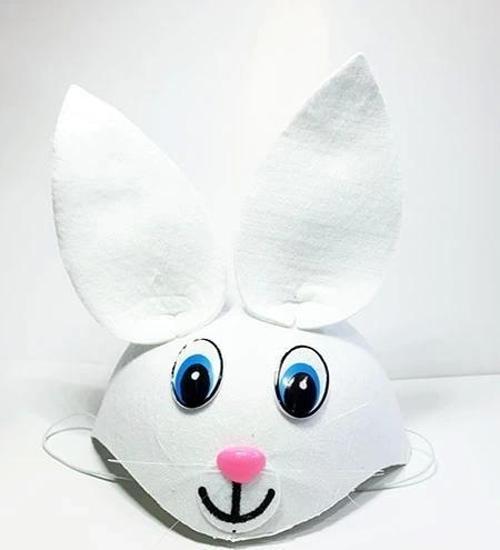 Beyaz Renk Kulaklı Tavşan Şapkası Hayvan Şapkası