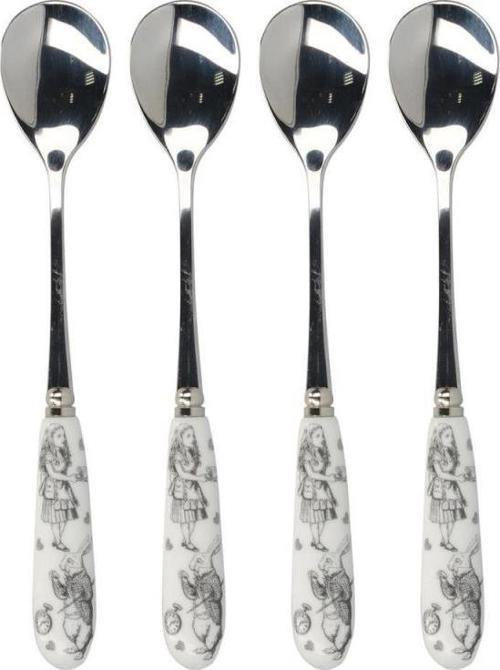 x V&A Alice In Wonderland 5227080 Paslanmaz Çelik Porselen Saplı Çay Kaşığı 4lü