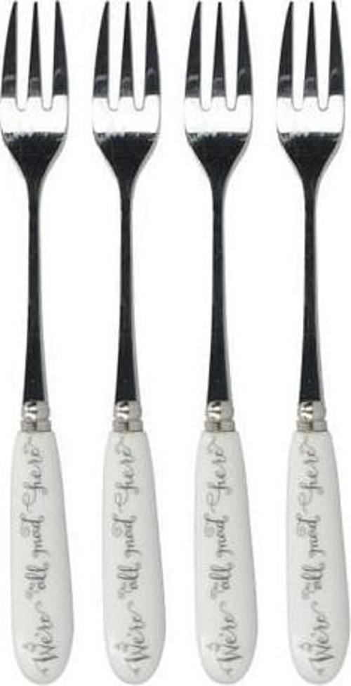 x V&A Alice In Wonderland 5227081 Paslanmaz Çelik Porselen Saplı Pasta Çatalı 4lü