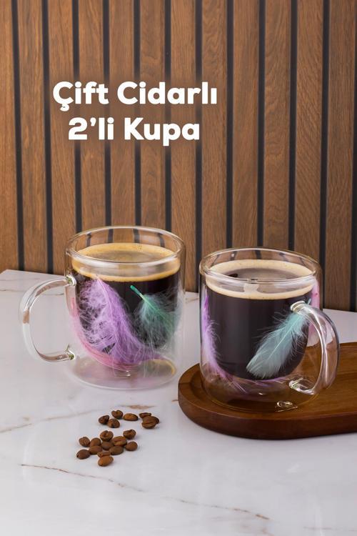 16792 Double Feather Çift Cidarlı Kupa 2 Adet 300 ml