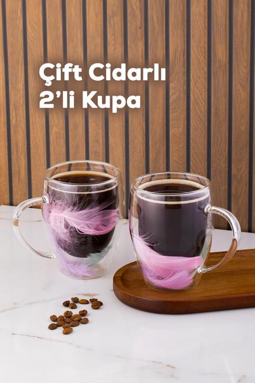 16796 Double Feather Çift Cidarlı Kupa 2 Adet 350 ml