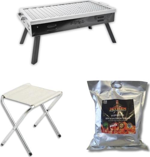 Kara Mangal Büyük+Tabure+Kömür Mangal Seti