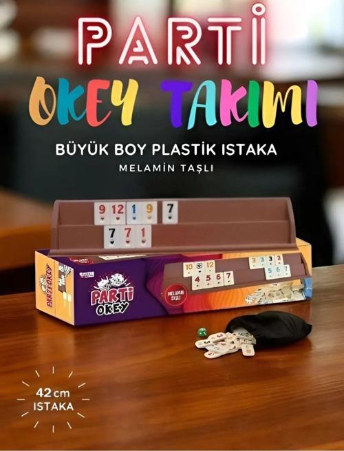 Büyük Boy Okey Takımı 42 Cm Plastik Istakalı Melamin Taşlı Parti Hobi Oyun Seti